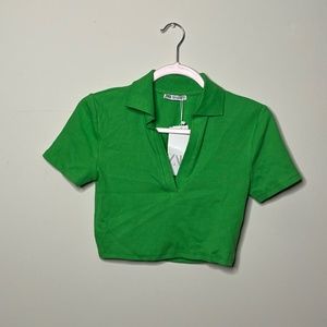 ZARA green polo crop top early 2000s NWT y2k